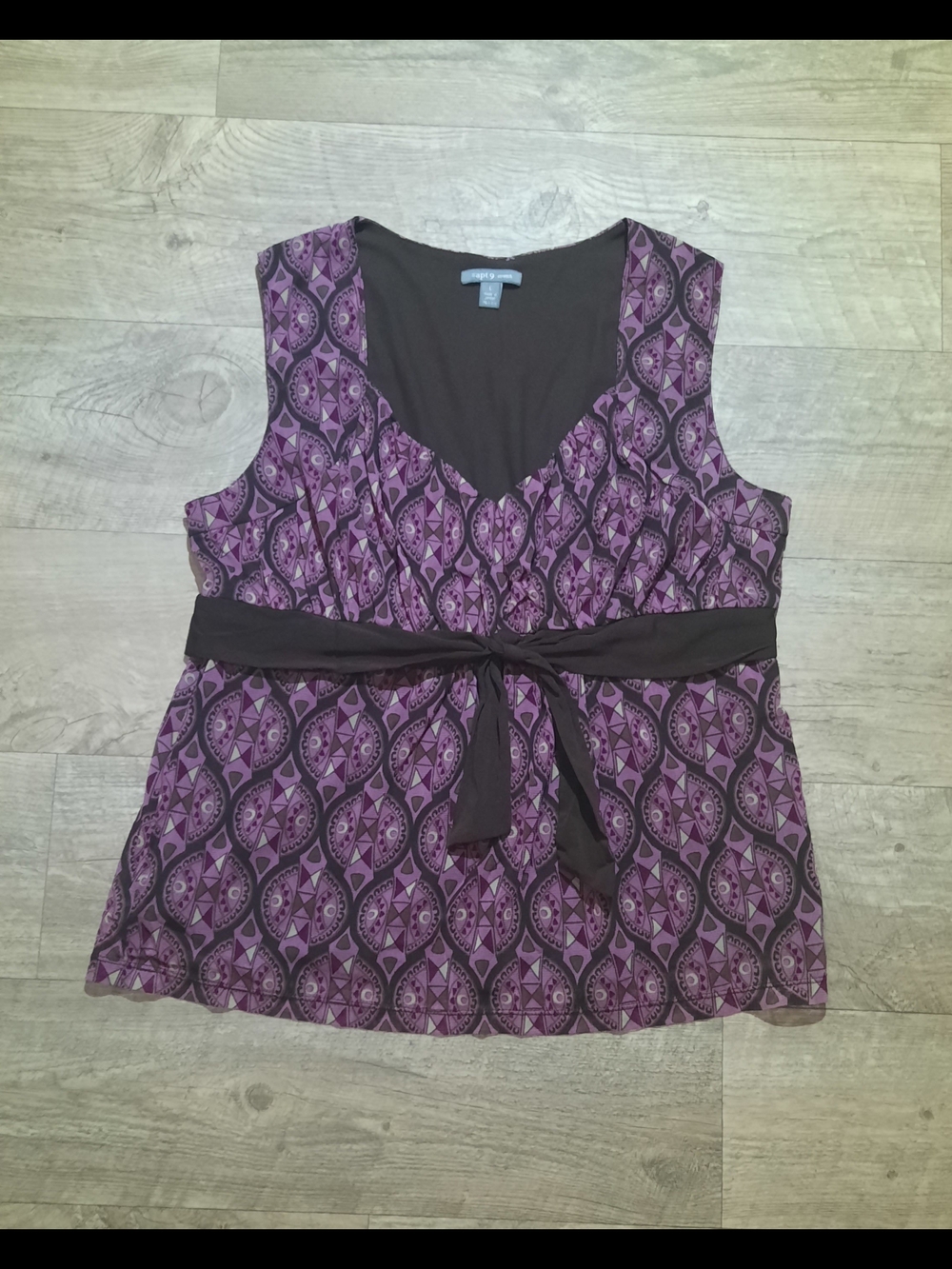 Apt. 9 Purple And Brown Tie-Waist Babydoll Top